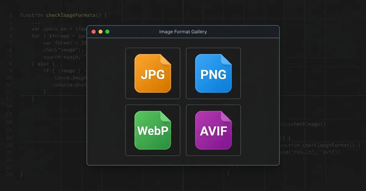 Best image format for web comparison grid showing JPG, PNG, WebP, and AVIF