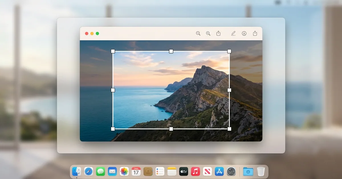 macOS Preview app with a crop selection rectangle on a landscape photo